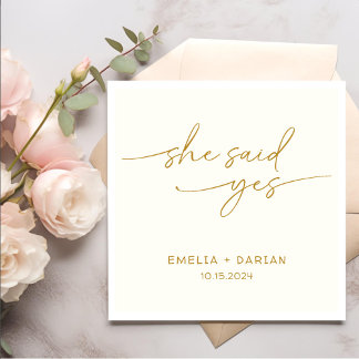 Serviette En Papier Elle A Dit Oui Partie Engagement Dusty Jaune