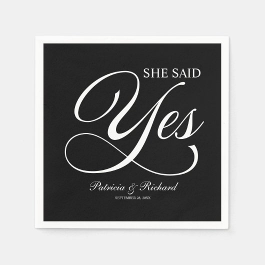 Serviette En Papier Elle A Dit Oui Partie Engagement Noir (Devant)