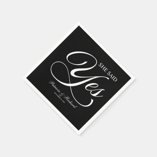 Serviette En Papier Elle A Dit Oui Partie Engagement Noir (Coin)