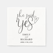 Serviette En Papier Elle A Dit Oui Partie Engagement Noir Et Blanc (Devant)