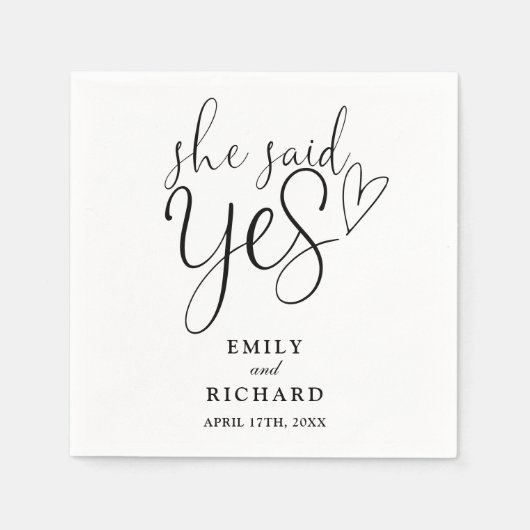 Serviette En Papier Elle A Dit Oui Partie Engagement Noir Et Blanc (Devant)