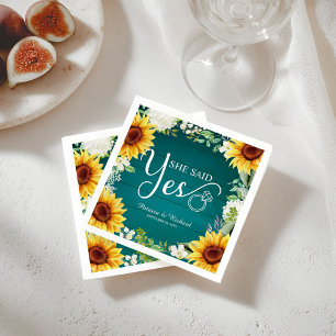 Serviette En Papier Elle a dit oui Tournesols Rustiques Fête de Fiança