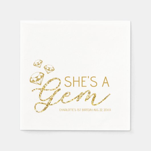 Serviette En Papier Elle a Gem - Gold Glam Anniversaire Napkins (Devant)