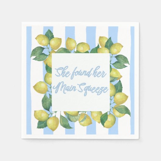 Serviette En Papier "Elle a trouvé sa taille principale" Bleu et citro (Devant)