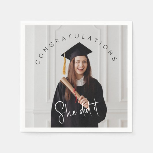 Serviette En Papier Elle l'a fait, photo, félicitations au diplômé (Devant)