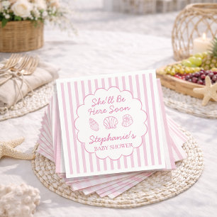 Serviette En Papier Elle sera bientôt là Coquillages roses Baby Shower