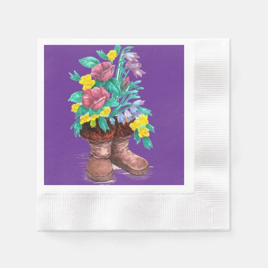 Serviette En Papier Embouts Mukluk et fleur de printemps en papier con (Devant)