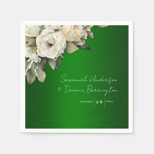 Serviette En Papier Emerald Elegance et White Rose Mariage (Devant)