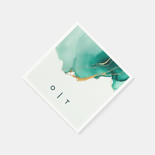 Serviette En Papier Emerald Gold Turquoise Monogram Beach Wedding (Coin)