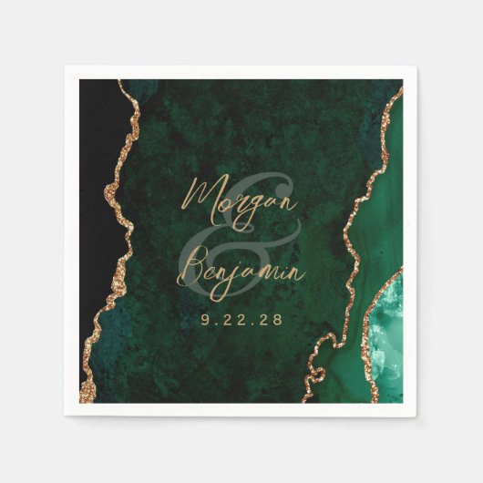 Serviette En Papier Emerald Green Agate Gold Mariage (Devant)