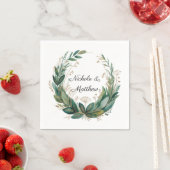 Serviette En Papier Emerald Green and Gold Floral Frame Wedding (En situation)