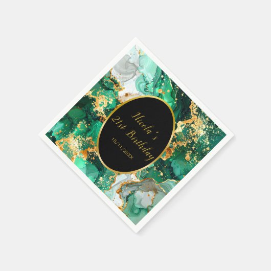 Serviette En Papier Emerald Green and Gold Marble Agate Birthday Party (Coin)