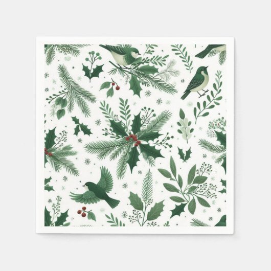 Serviette En Papier Emerald Green Birds and Boughs Holiday (Devant)