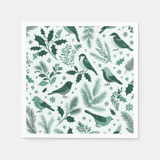 Serviette En Papier Emerald Green Birds and Boughs Holiday (Devant)