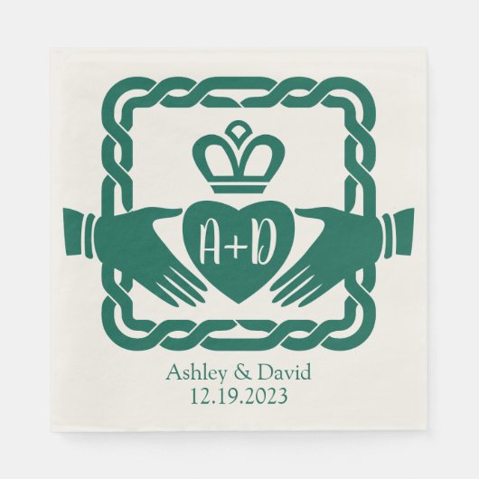 Serviette En Papier Emerald Green Celtic Knot Claddagh Mariage (Devant)