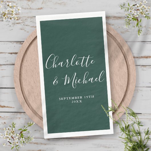Serviette En Papier Emerald Green Elegant Signature Script Mariage