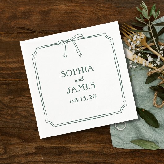 Serviette En Papier Emerald Green Elegant Whimsical Simple Bow Mariage