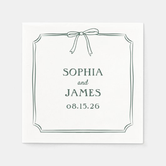 Serviette En Papier Emerald Green Elegant Whimsical Simple Bow Mariage (Devant)