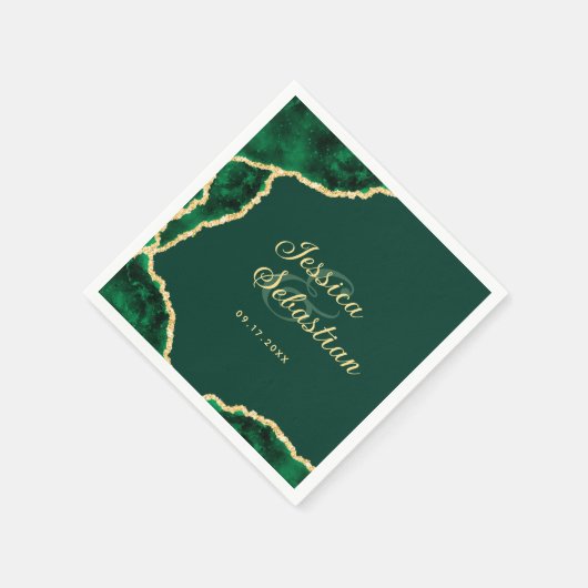 Serviette En Papier Emerald Green et Gold Agate Mariage élégant (Coin)