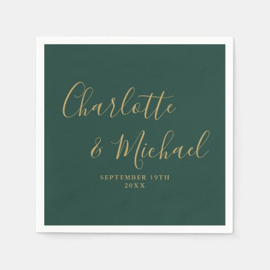 Serviette En Papier Emerald Green Et Gold Elegant Mariage Signature (Devant)