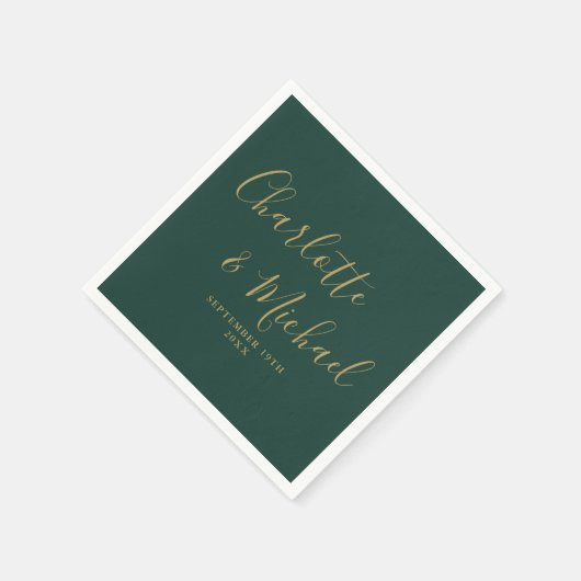 Serviette En Papier Emerald Green Et Gold Elegant Mariage Signature (Coin)