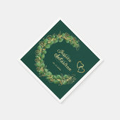 Serviette En Papier Emerald Green et Gold Eucalyptus Mariage élégant (Coin)