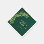Serviette En Papier Emerald Green et Gold Eucalyptus Mariage élégant (Coin)