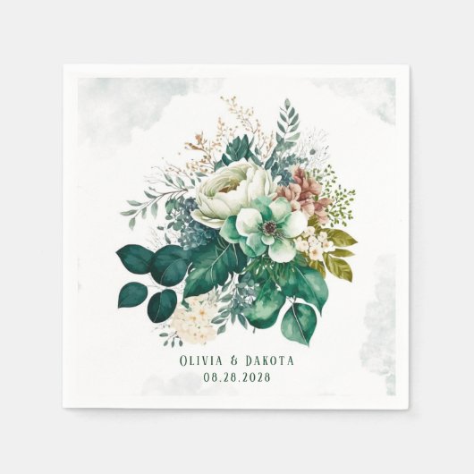 Serviette En Papier Emerald Green et Mariage de fleurs de crème (Devant)