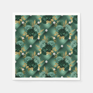 Serviette En Papier Emerald Green et Mariage Gold