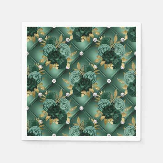 Serviette En Papier Emerald Green et Mariage Gold (Devant)