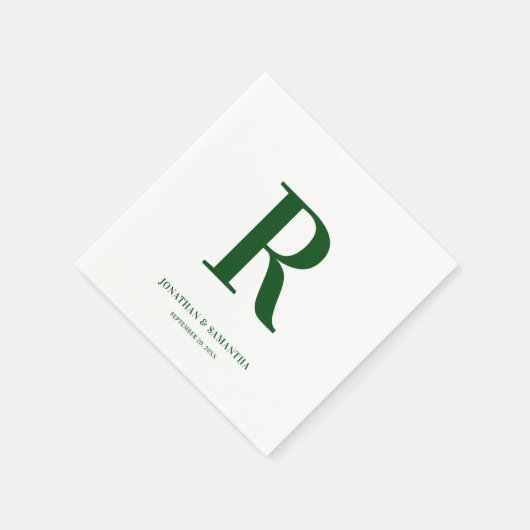 Serviette En Papier Emerald Green et White Mariage Monogramme Moderne (Coin)