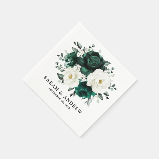 Serviette En Papier Emerald Green Eucalyptus Blanc Floral Mariage (Coin)