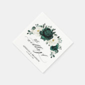 Serviette En Papier Emerald Green Eucalyptus Blanc Floral Mariage (Coin)