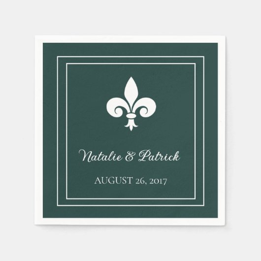 Serviette En Papier Emerald Green Fleur de Lis Papier Mariage (Devant)