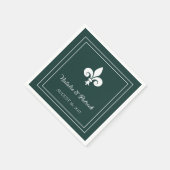 Serviette En Papier Emerald Green Fleur de Lis Papier Mariage (Coin)