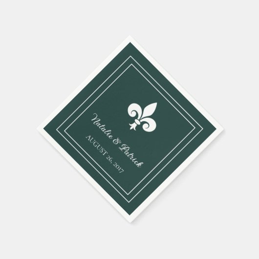 Serviette En Papier Emerald Green Fleur de Lis Papier Mariage (Coin)