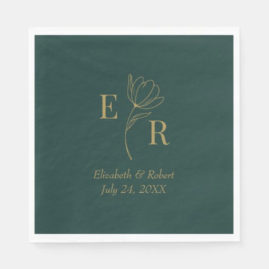 Serviette En Papier Emerald Green Floral Mariage (Devant)