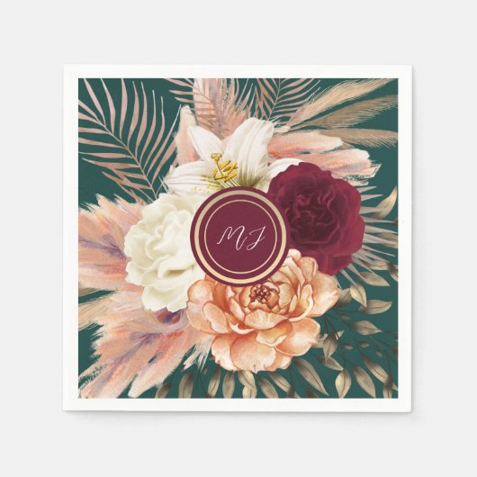 Serviette En Papier Emerald Green Floral Mariage (Devant)