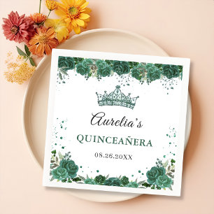 Serviette En Papier Emerald Green Floral Quinceanera Anniversaire