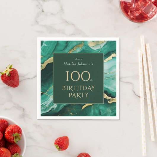Serviette En Papier Emerald Green Gold Agate 100e fête d'anniversaire (En situation)