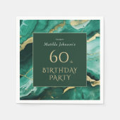 Serviette En Papier Emerald Green Gold Agate 60e fête d'anniversaire (Devant)