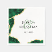 Serviette En Papier Emerald Green Gold Agate Blanc Élégant Mariage (Devant)