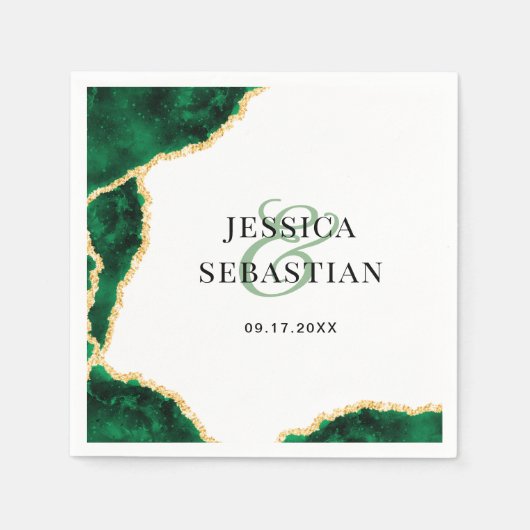 Serviette En Papier Emerald Green Gold Agate Blanc Élégant Mariage (Devant)