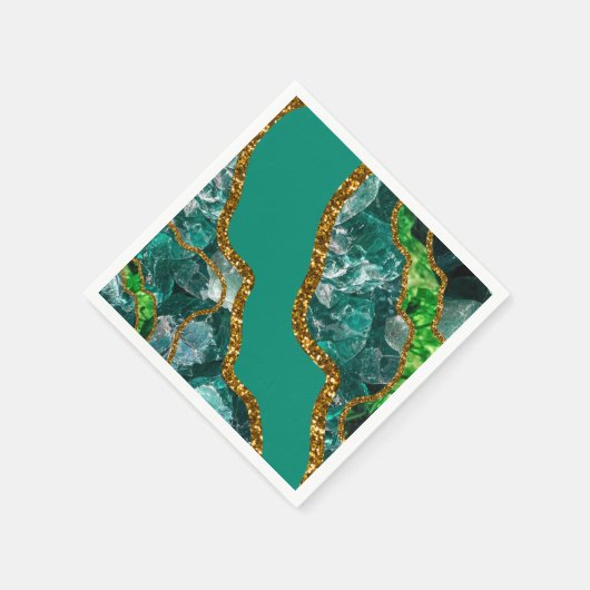 Serviette En Papier Emerald Green & Gold Agate Parties scintillant (Coin)