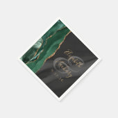 Serviette En Papier Emerald Green Gold Black Agate Script Mariage (Coin)