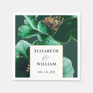 Serviette En Papier Emerald Green Gold Floral Élégant Mariage moderne