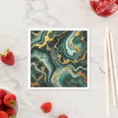Serviette En Papier Emerald Green & Gold Marble Look Mariage Glam (En situation)