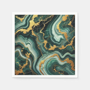 Serviette En Papier Emerald Green & Gold Marble Look Mariage Glam