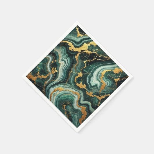 Serviette En Papier Emerald Green & Gold Marble Look Mariage Glam (Coin)