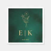 Serviette En Papier Emerald Green & Gold Monogram Wildflower Wedding (Devant)